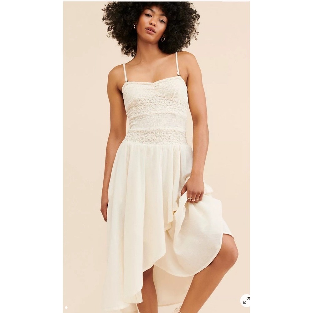 Free People Sparkling Moment Midi Dress Women's Smocking Size Medium Ivory Boho